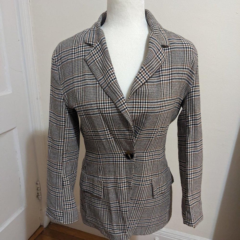 Women's Fitted Single-Breasted Plaid Blazer, Size 6